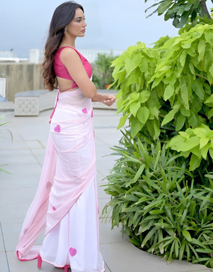Bollywood Style Ready To Wear Pink Heart Design Saree