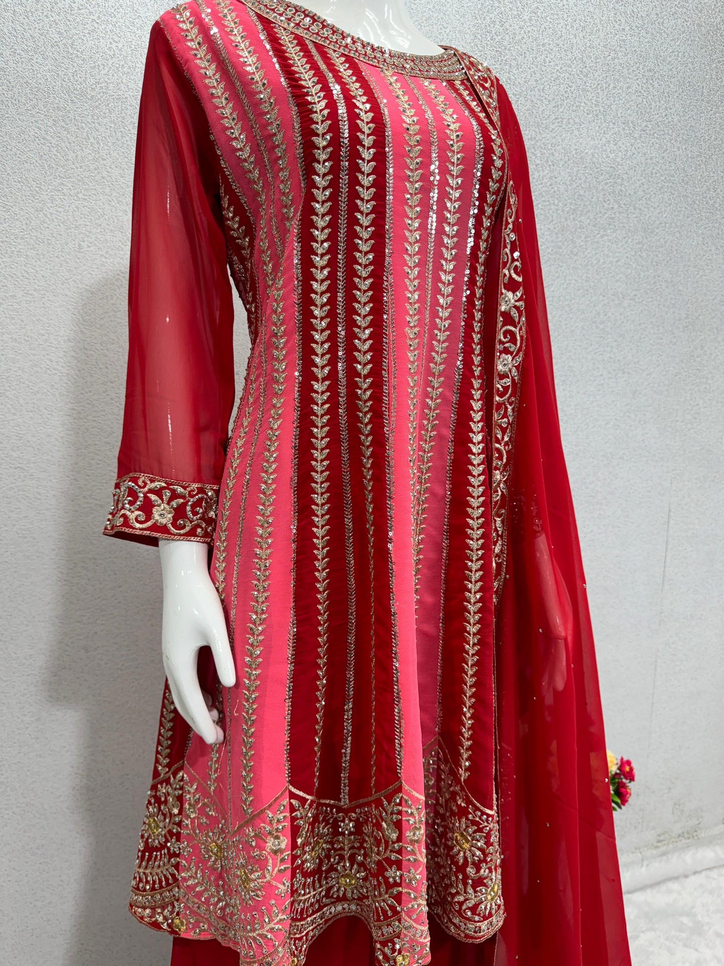 Lovely Sequence Embroidery Work Maroon Sharara With Top