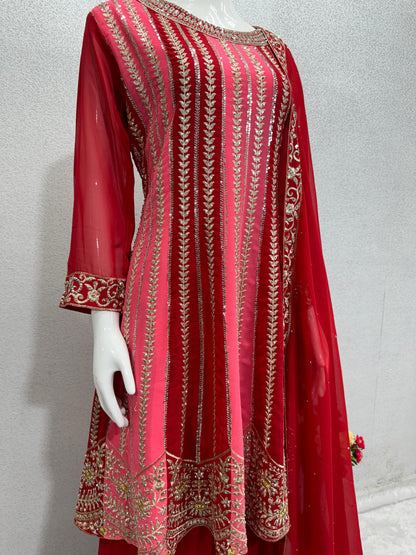 Lovely Sequence Embroidery Work Maroon Sharara With Top