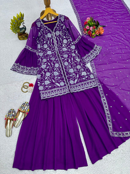 Facy Purple Color Function Wear Sharara Suit