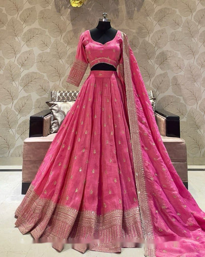 Function Wear Embroidery Work Pink Color Lehenga Choli