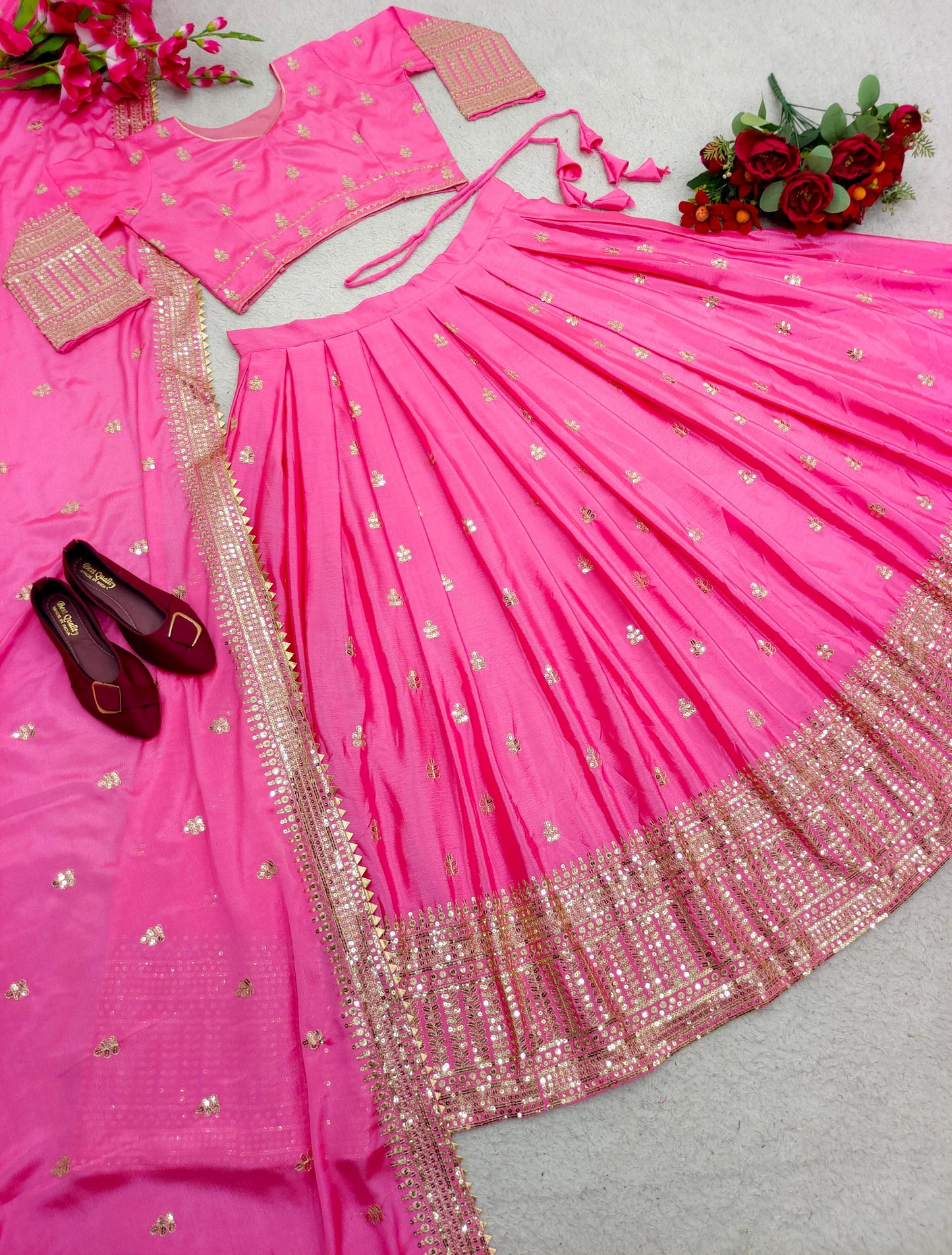 Function Wear Embroidery Work Pink Color Lehenga Choli