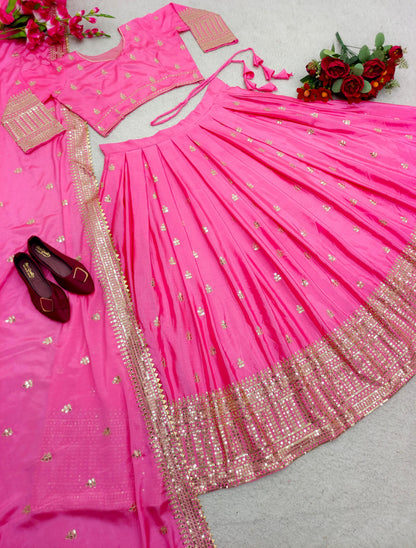 Function Wear Embroidery Work Pink Color Lehenga Choli
