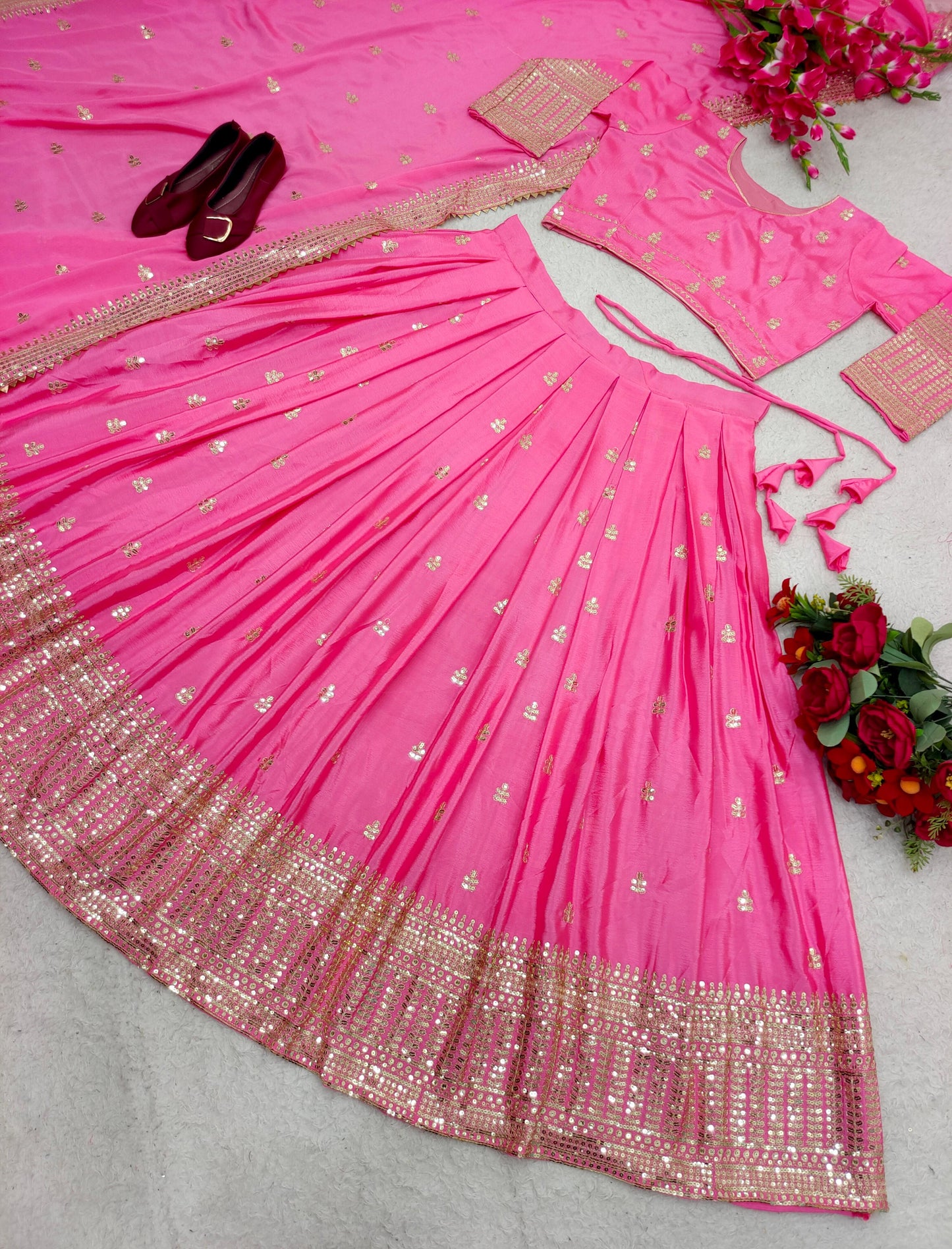 Function Wear Embroidery Work Pink Color Lehenga Choli