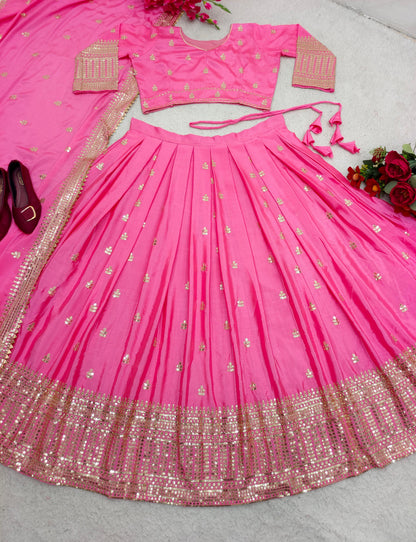 Function Wear Embroidery Work Pink Color Lehenga Choli