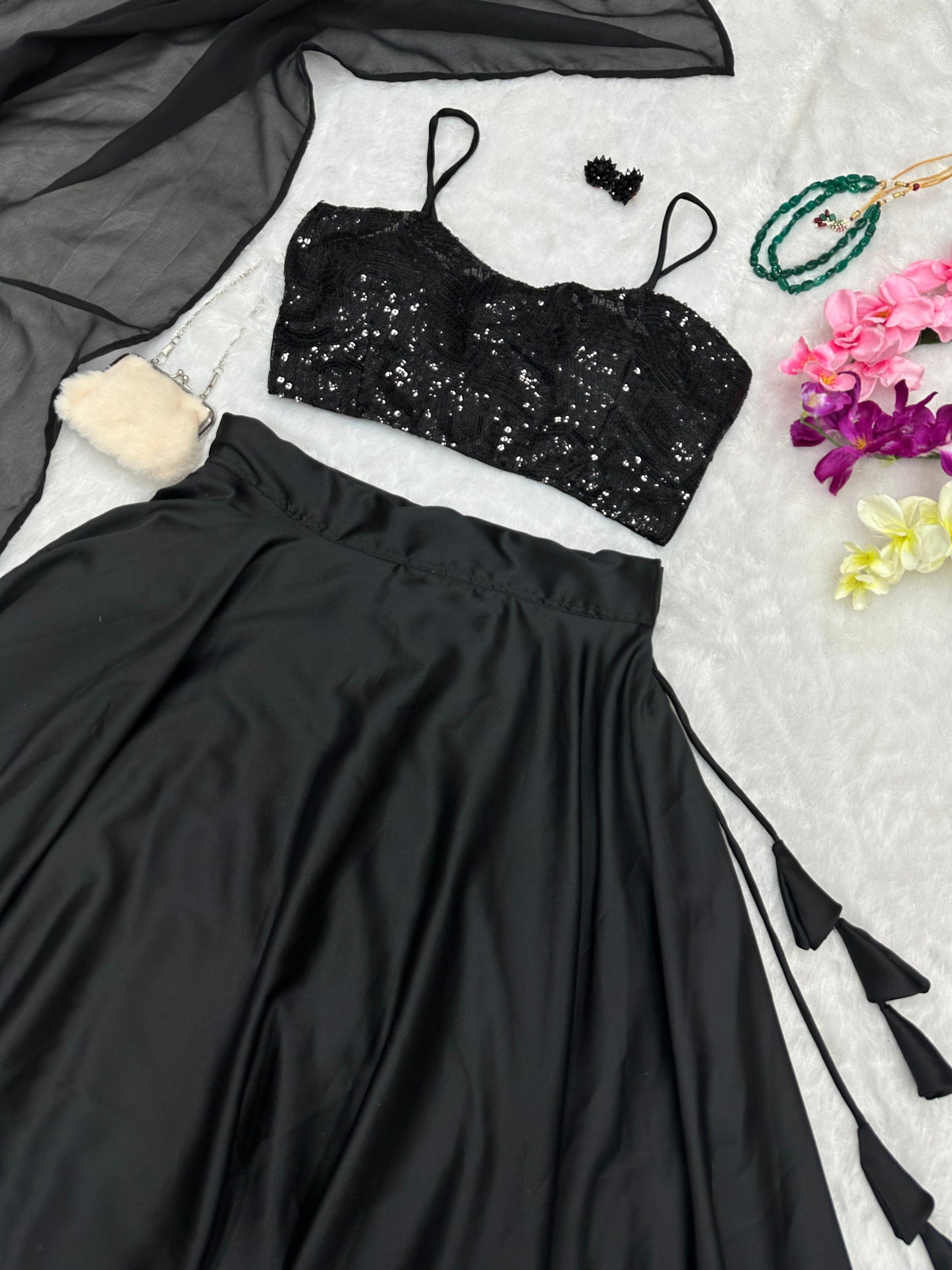 Dazzling Work Black Color Lehenga Choli