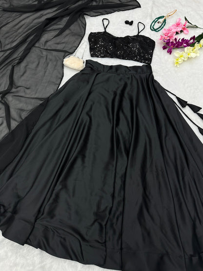 Dazzling Work Black Color Lehenga Choli