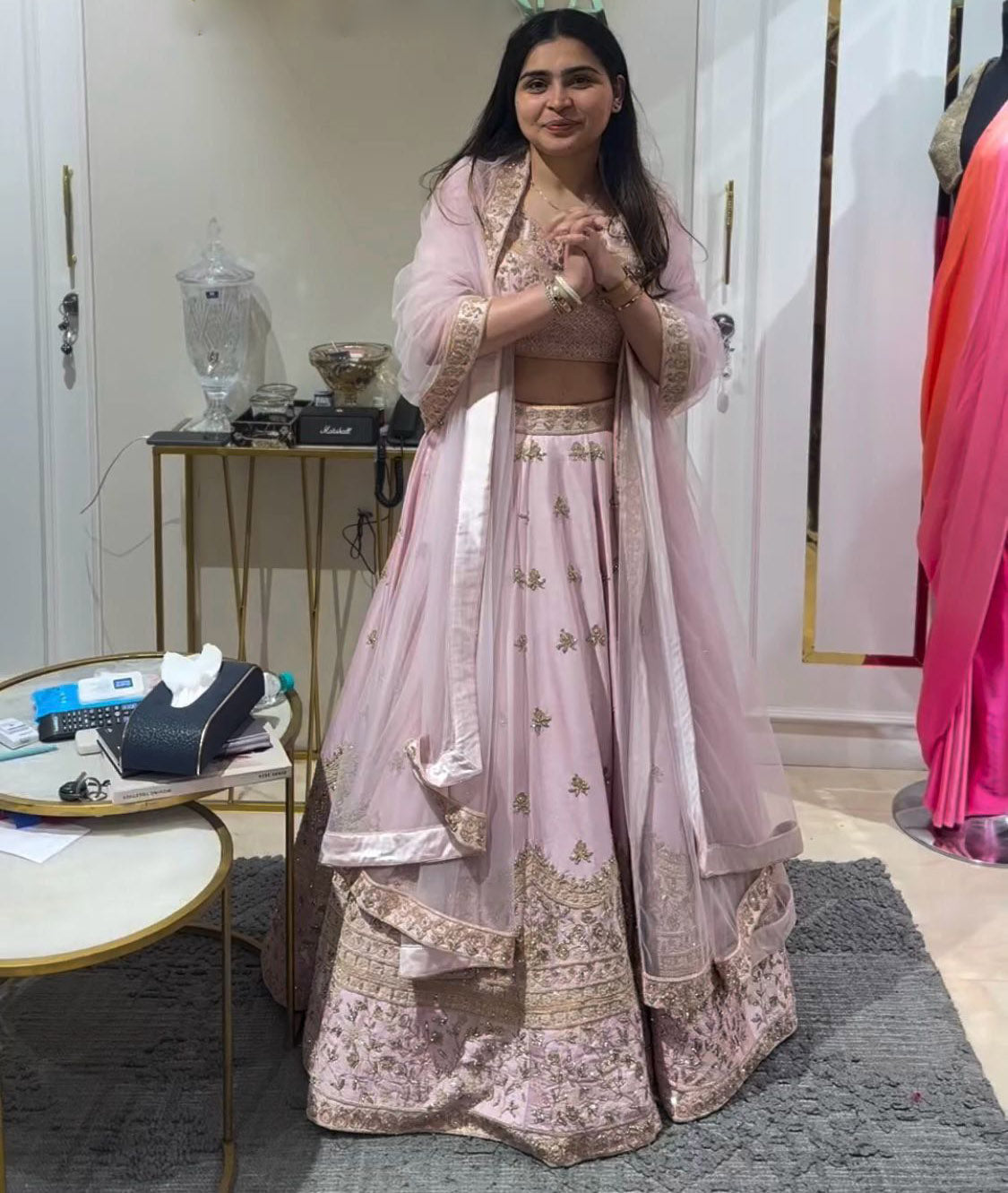 Elegant Dusty Pink Color Embroidered Work Lehenga Choli