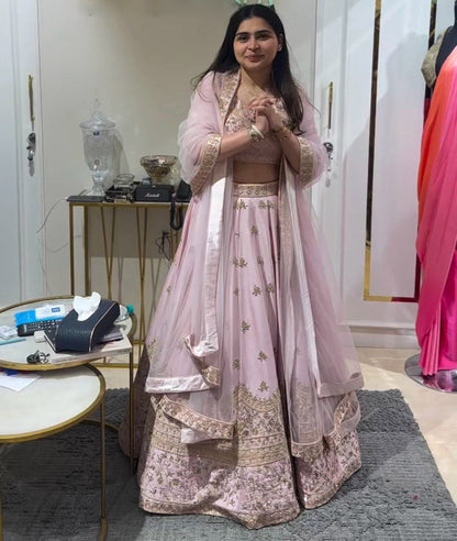 Elegant Dusty Pink Color Embroidered Work Lehenga Choli