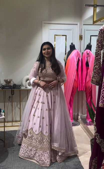 Elegant Dusty Pink Color Embroidered Work Lehenga Choli