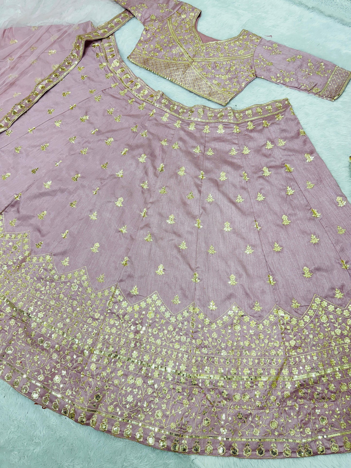 Elegant Dusty Pink Color Embroidered Work Lehenga Choli