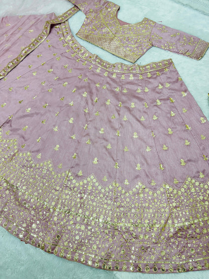 Elegant Dusty Pink Color Embroidered Work Lehenga Choli
