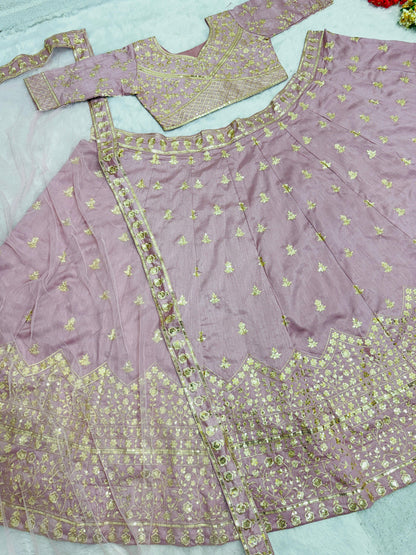 Elegant Dusty Pink Color Embroidered Work Lehenga Choli