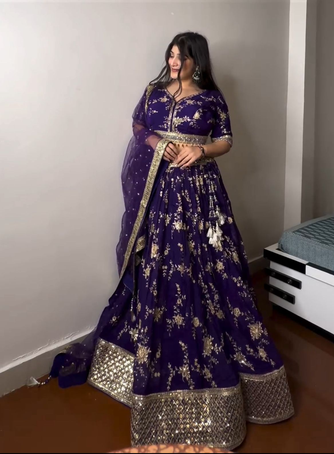 Delightful Sequence Embroidery Work Purple Lehenga Choli