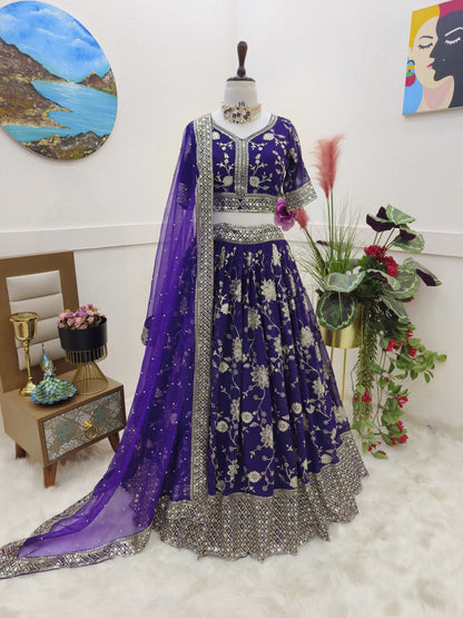 Delightful Sequence Embroidery Work Purple Lehenga Choli