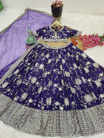 Delightful Sequence Embroidery Work Purple Lehenga Choli