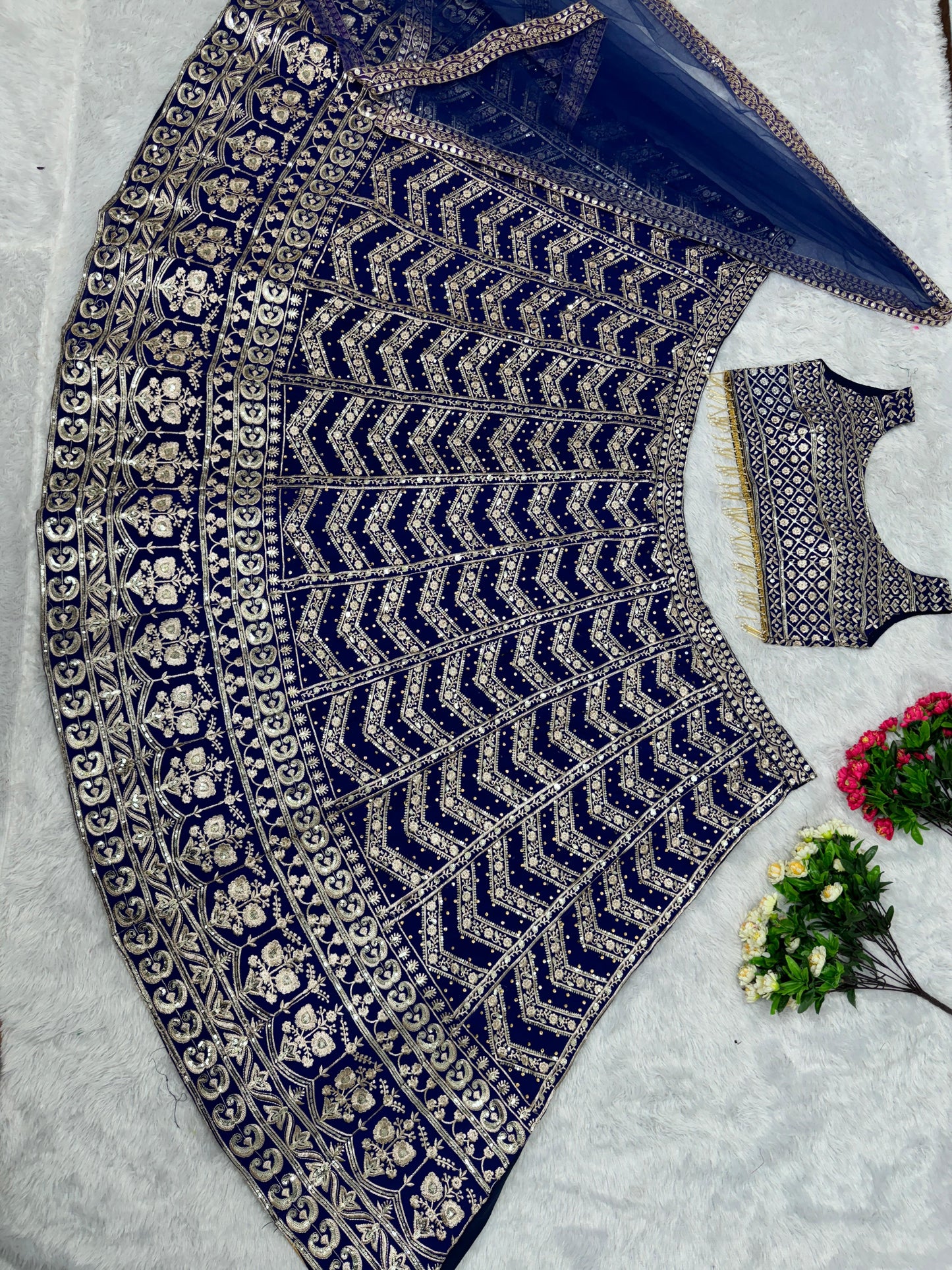 Marvelous Blue Color Embroidered Work Lehenga Choli
