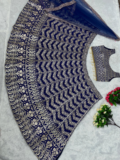 Marvelous Blue Color Embroidered Work Lehenga Choli