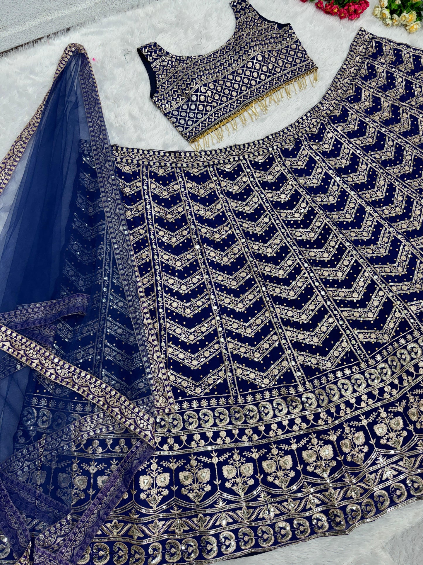 Marvelous Blue Color Embroidered Work Lehenga Choli
