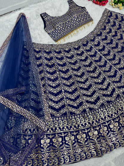 Marvelous Blue Color Embroidered Work Lehenga Choli