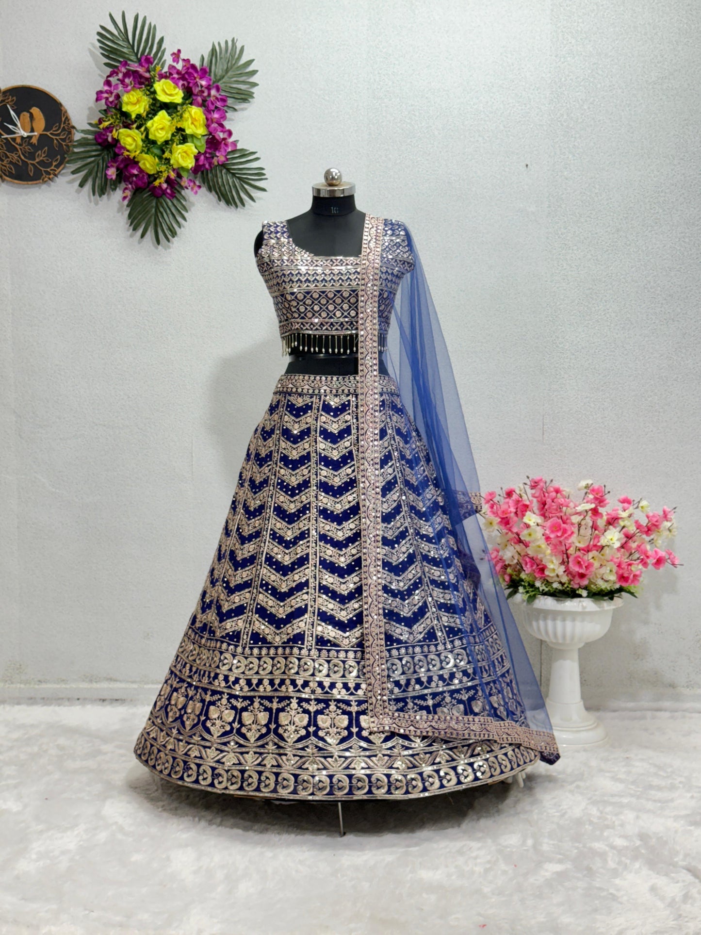 Marvelous Blue Color Embroidered Work Lehenga Choli