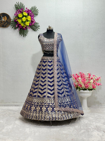 Marvelous Blue Color Embroidered Work Lehenga Choli