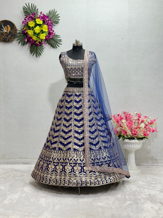 Marvelous Blue Color Embroidered Work Lehenga Choli