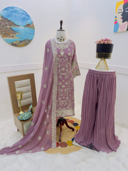 Stunning Embroidery Sequence Work Peach Color Suit
