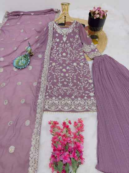 Stunning Embroidery Sequence Work Peach Color Suit