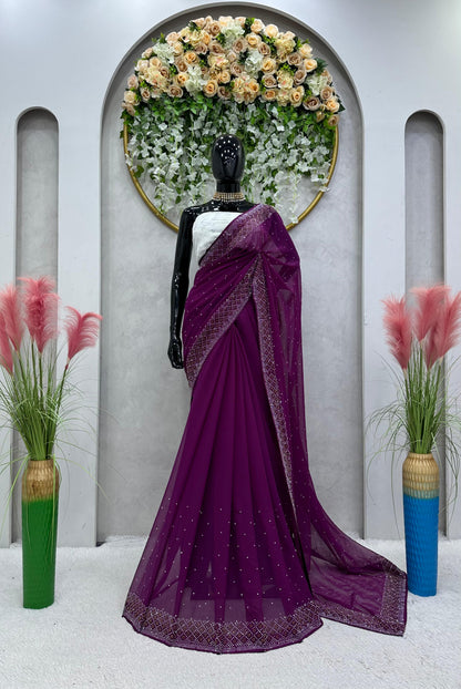Party Wear Glimmering Work Purple Color Saree