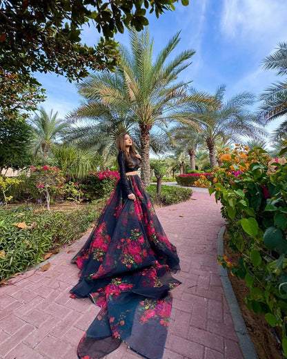 Outstanding Black Color Organza Silk Lehenga Choli