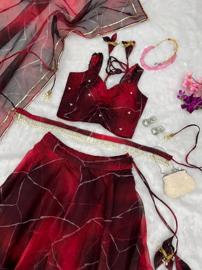 Maroon Color Organza Digital Printed Lehenga Choli