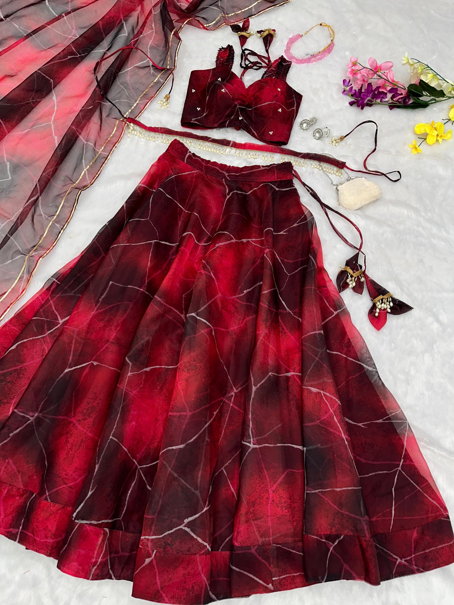Maroon Color Organza Digital Printed Lehenga Choli
