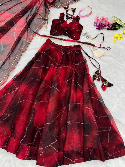 Maroon Color Organza Digital Printed Lehenga Choli