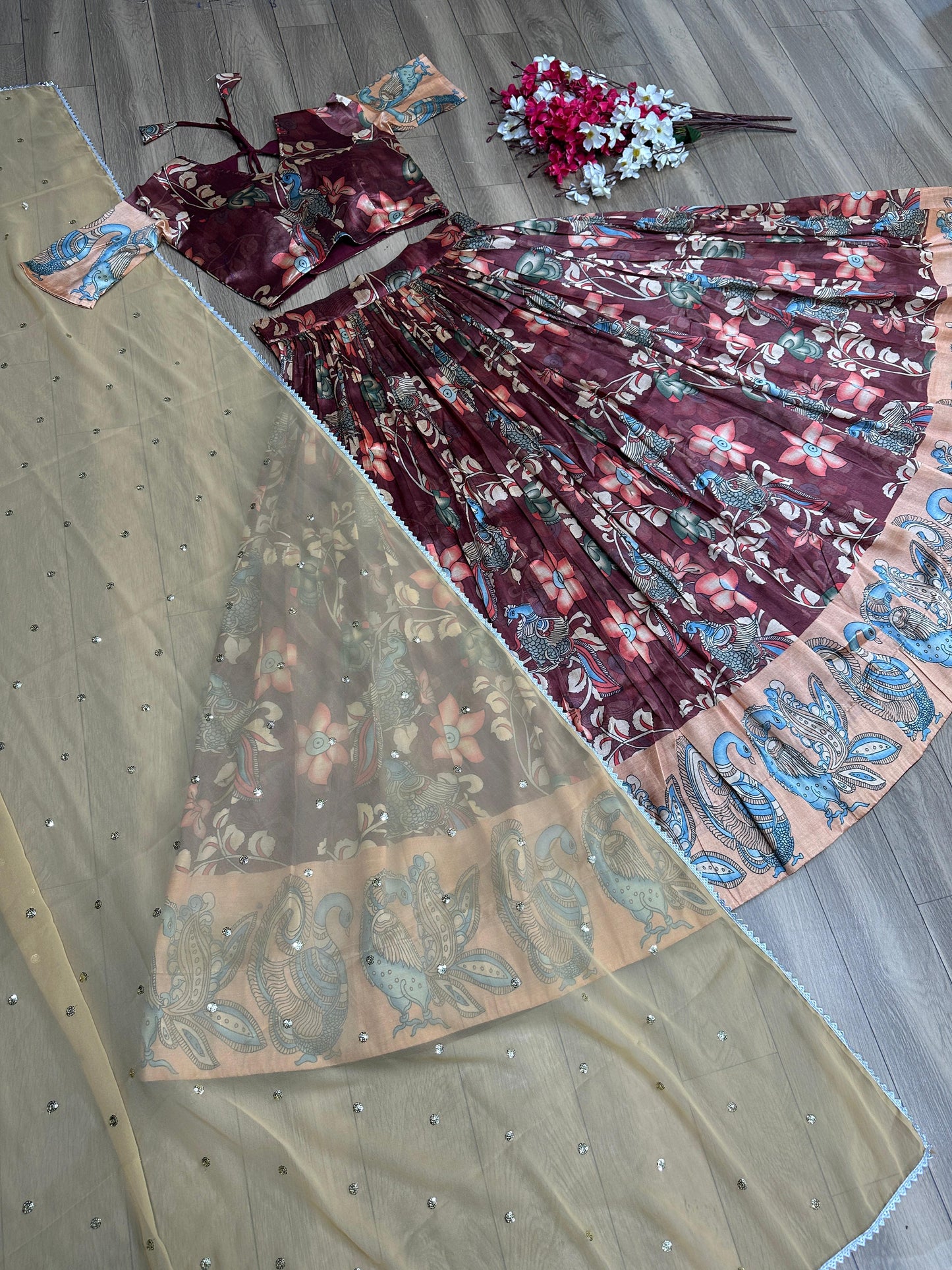 Amazing Kalamkari Printed Maroon Color Lehenga Choli