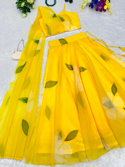 Haldi Wear Yellow Organza Lehenga And Blouse With Attach Dupatta