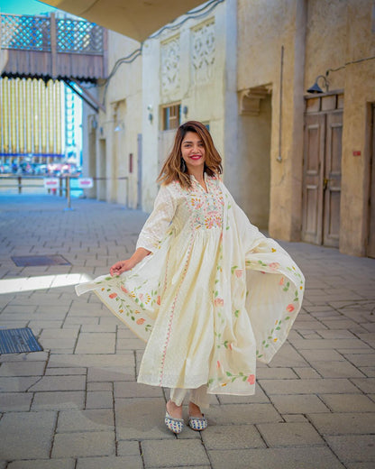 Amazing  Embroidery Malty Thread Work White Color Anarkali Suit