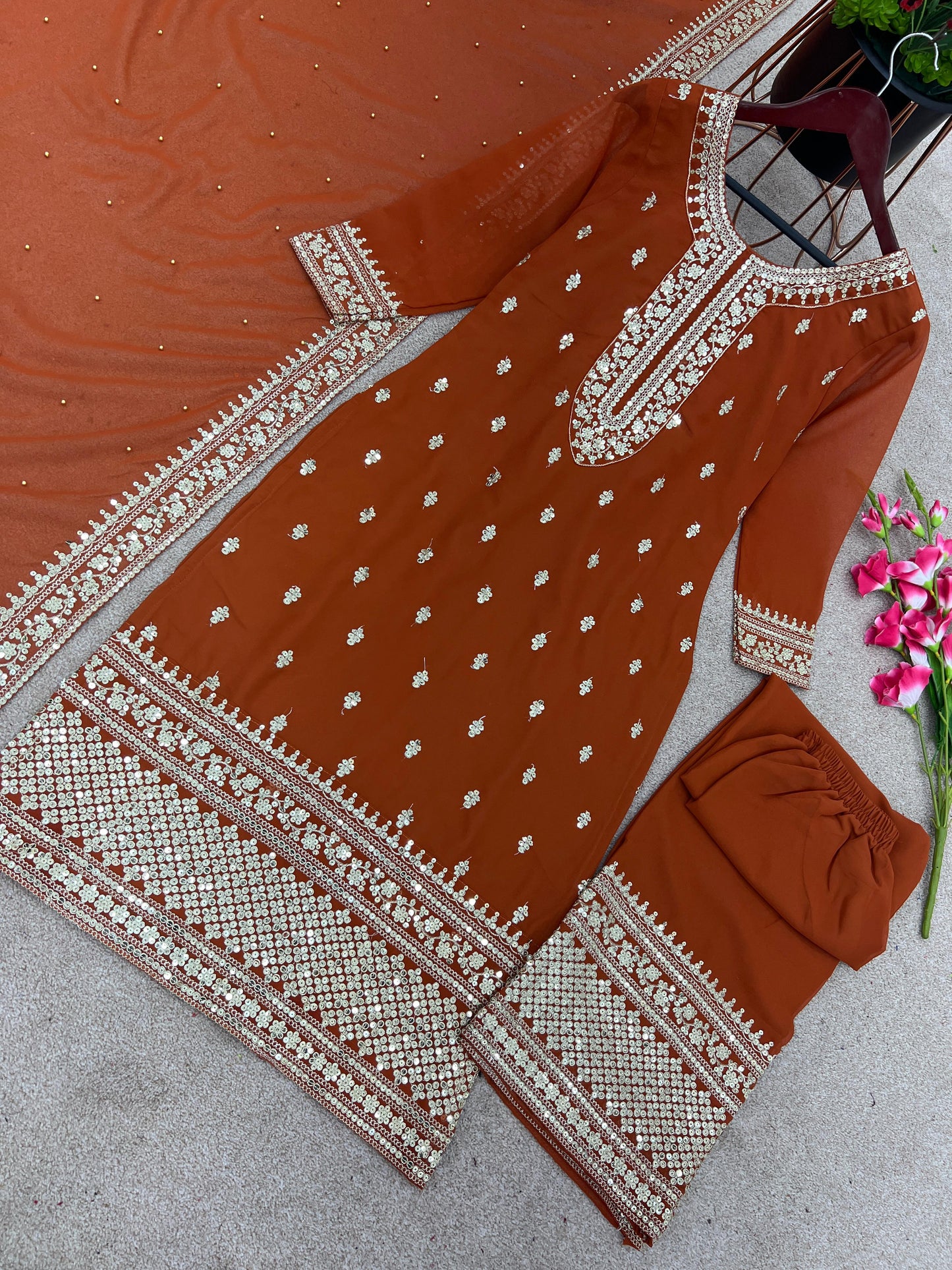 Mesmerizing Work Brown Color Palazzo Suit