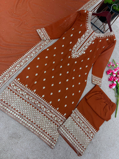 Mesmerizing Work Brown Color Palazzo Suit