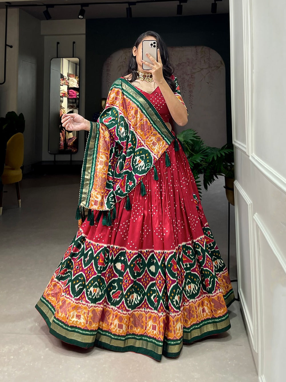 Beautiful Red Color Patola Design Lehenga Choli