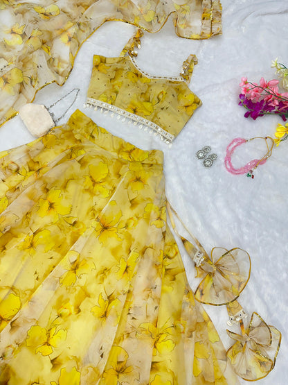 Mesmerizing Yellow Color Organza Lehenga Choli