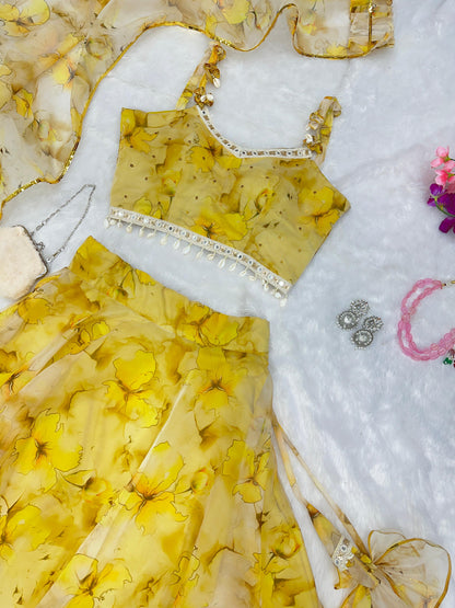 Mesmerizing Yellow Color Organza Lehenga Choli