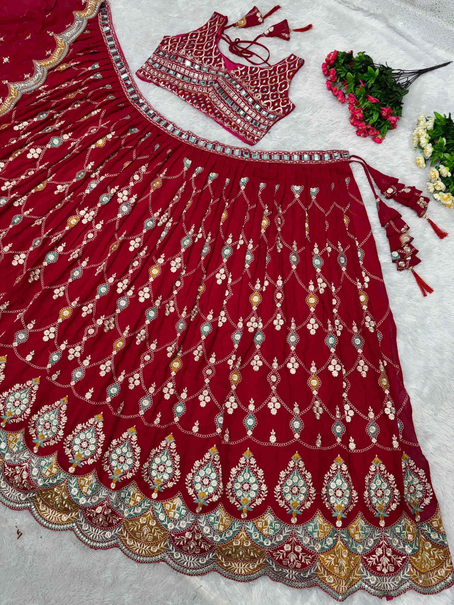 Wedding Wear Embroidered Sequence Work Red Lehenga Choli