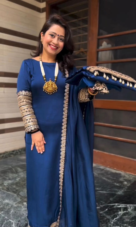 Decent Blue Color Embroidered Work Salwar Suit