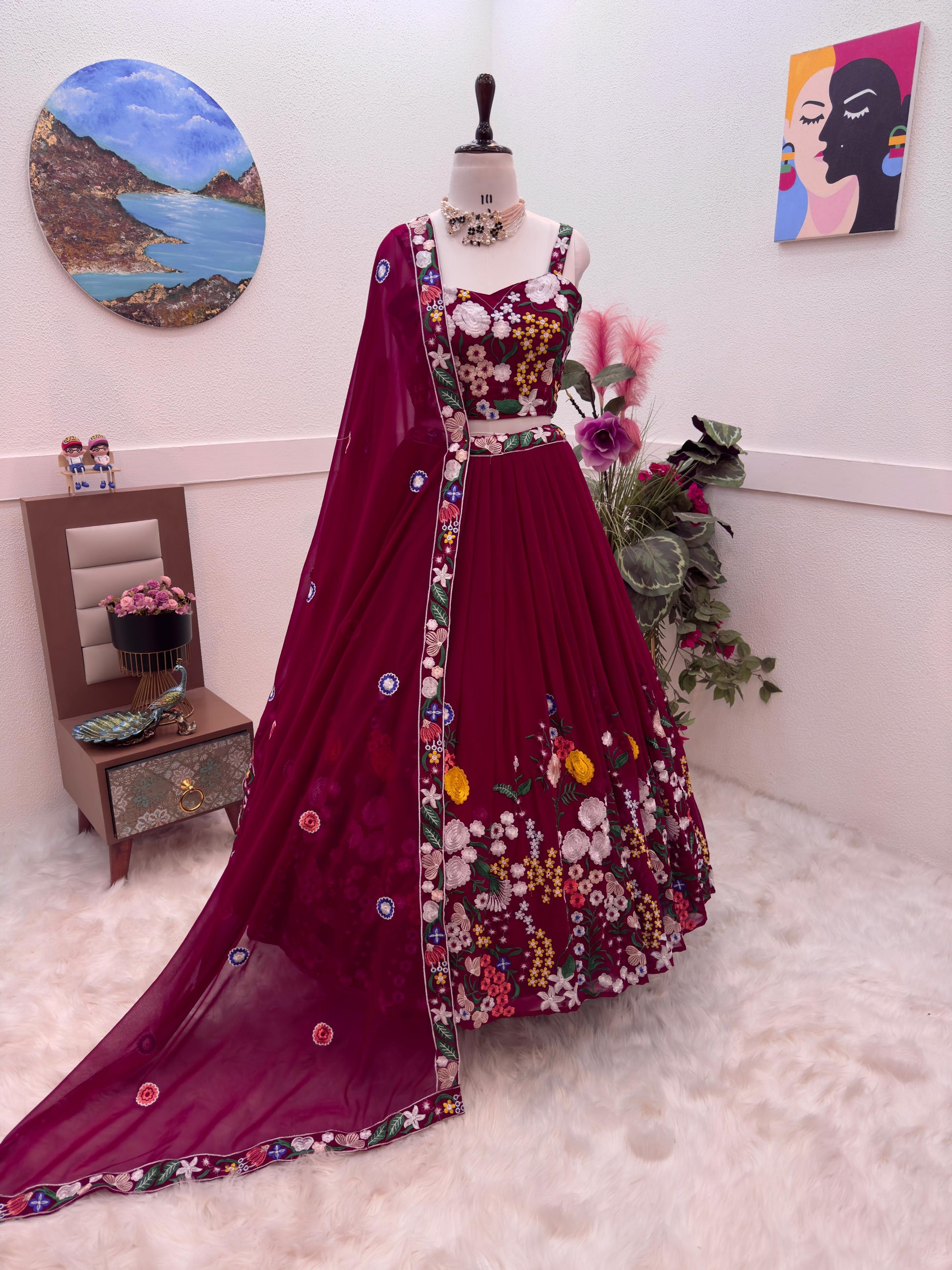 Designer Embroidery Work Pink Color Lehenga Choli
