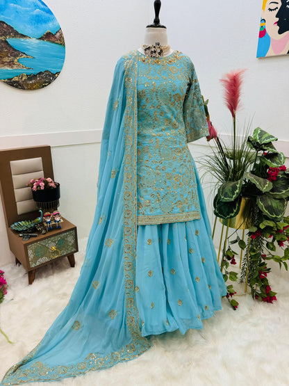 Sky Blue Color Sequence Work Lehenga With Top