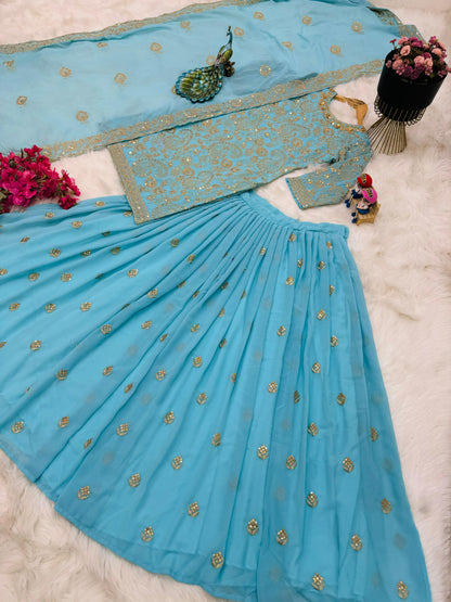 Sky Blue Color Sequence Work Lehenga With Top