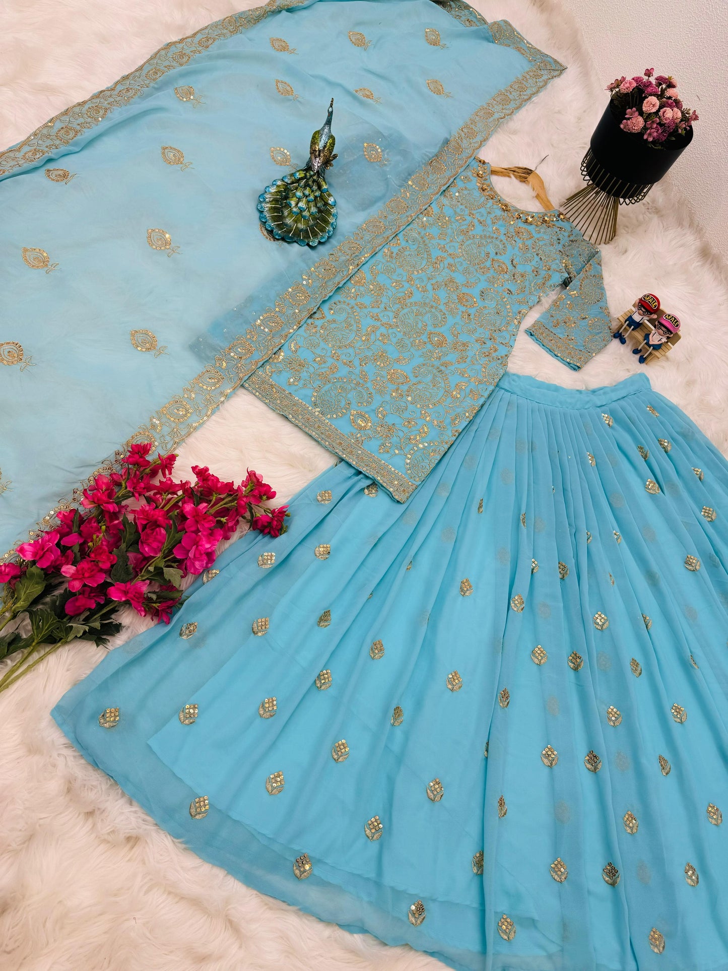 Sky Blue Color Sequence Work Lehenga With Top