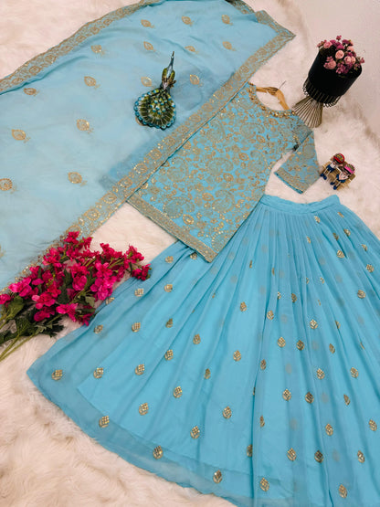 Sky Blue Color Sequence Work Lehenga With Top