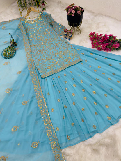 Sky Blue Color Sequence Work Lehenga With Top